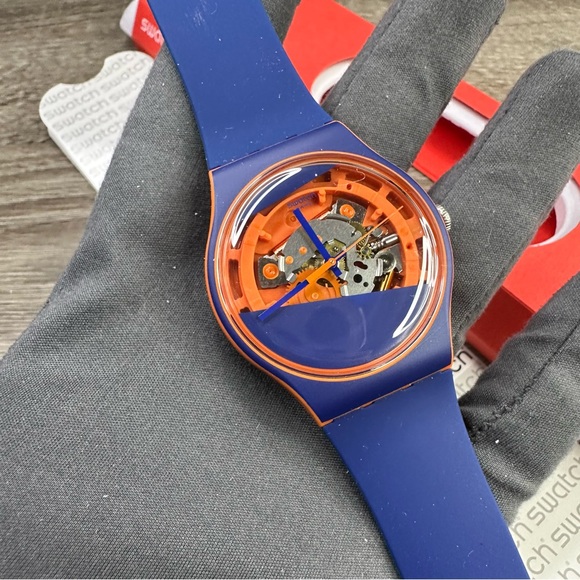 NEW✅LIMITED EDITION✅ Swatch MYRTIL-TECH Blue And Orange Skeleton Unisex Watch - Picture 12 of 13